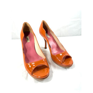 PRADA Pumps Heel Leather Coral Orange SIZE 6.5-7